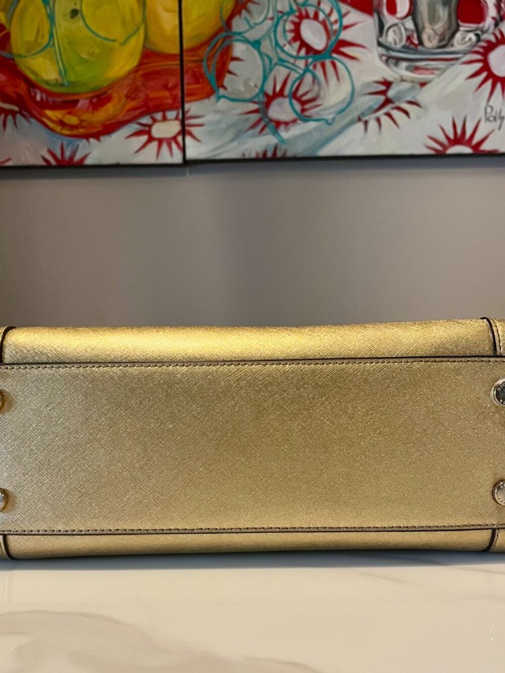Michael Kors Dillon Metallic Gold Saffiano Leather Satchel – NWOT + Dust Bag - Picture 10 of 15